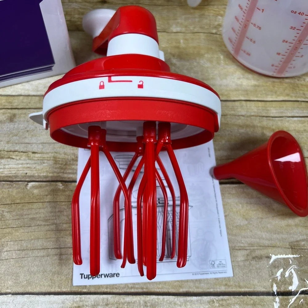 Tupperware EZ Speedy Manual Whip N Mix Funnel Chili Red NEW Box‎